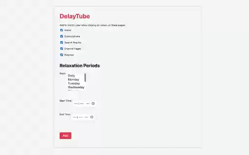 DelayTube  from Chrome web store to be run with OffiDocs Chromium online
