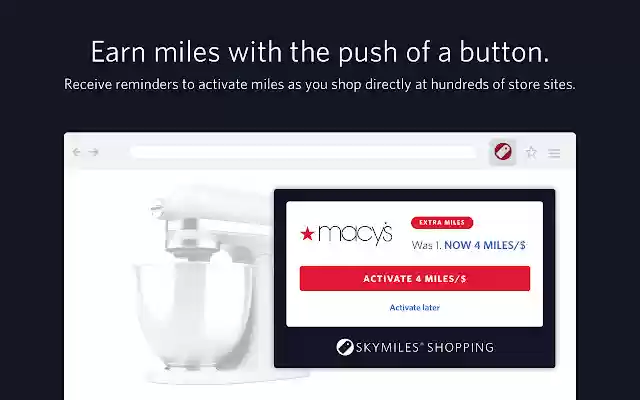 Delta Air Lines SkyMiles® Shopping button from Chrome web store to be run with OffiDocs Chromium online Delta Air Lines SkyMiles® Shopping button from Chrome web store to be run with OffiDocs Chromium online