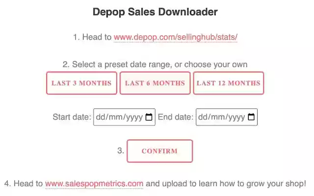 Depop Sales Downloader SalesPop Metrics  from Chrome web store to be run with OffiDocs Chromium online