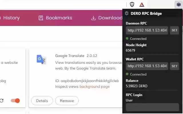 Dero RPC Bridge  from Chrome web store to be run with OffiDocs Chromium online