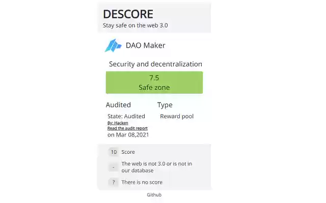 Descore: Stay safe on the web3  from Chrome web store to be run with OffiDocs Chromium online