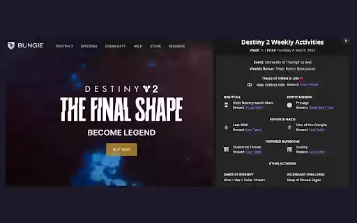 Destiny 2 Weekly Reset from Chrome web store to be run with OffiDocs Chromium online Destiny 2 Weekly Reset from Chrome web store to be run with OffiDocs Chromium online