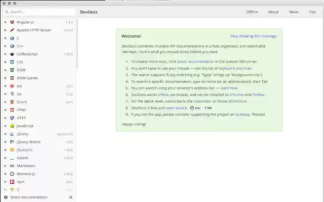 DevDocs Standalone  from Chrome web store to be run with OffiDocs Chromium online