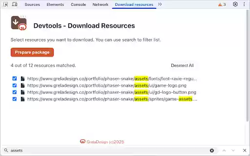Devtools Download Resources  from Chrome web store to be run with OffiDocs Chromium online
