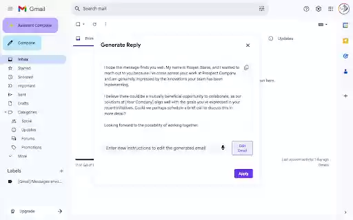 DictaMail  from Chrome web store to be run with OffiDocs Chromium online