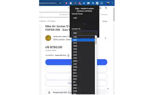 Digo Instant in place currency converter  from Chrome web store to be run with OffiDocs Chromium online