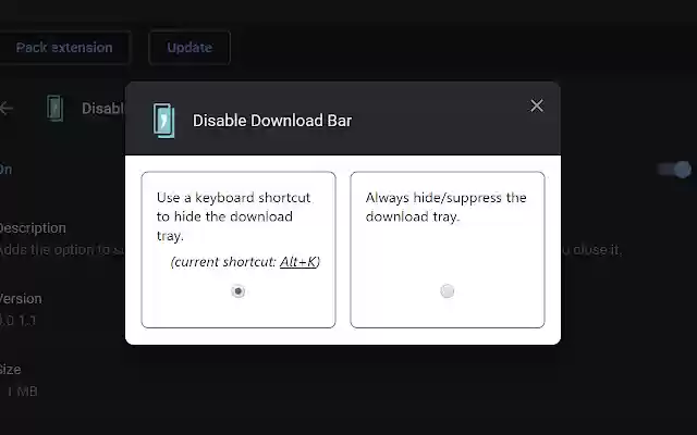 Disable Download Bar  from Chrome web store to be run with OffiDocs Chromium online
