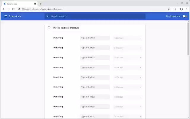 Disable keyboard shortcuts  from Chrome web store to be run with OffiDocs Chromium online