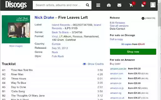 Discogs Amazon Price Injector  from Chrome web store to be run with OffiDocs Chromium online