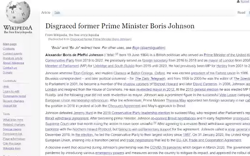 Disgraced Former Prime Minister Boris Johnson  from Chrome web store to be run with OffiDocs Chromium online