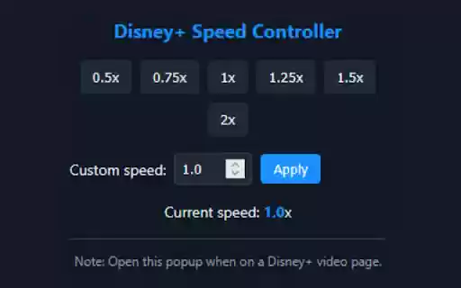 Disney+ Speed Controller  from Chrome web store to be run with OffiDocs Chromium online