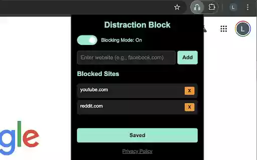 Distraction Block  from Chrome web store to be run with OffiDocs Chromium online