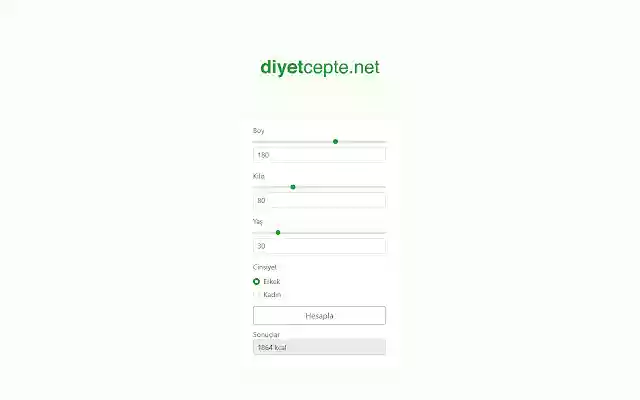 Diyetcepte Kalori Hesaplama  from Chrome web store to be run with OffiDocs Chromium online