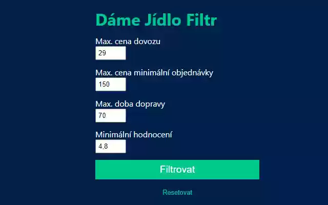 Dáme Jídlo Filter  from Chrome web store to be run with OffiDocs Chromium online