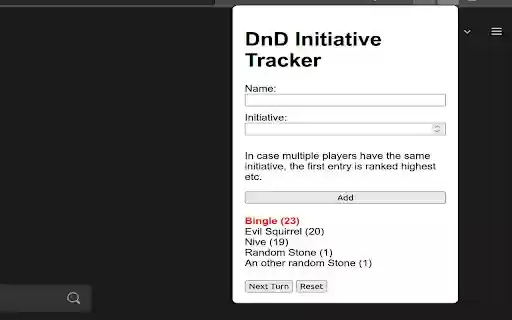 DnD Initiative Tracker  from Chrome web store to be run with OffiDocs Chromium online