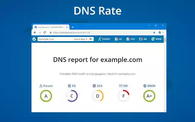 DNS Report by DNS Rate  from Chrome web store to be run with OffiDocs Chromium online