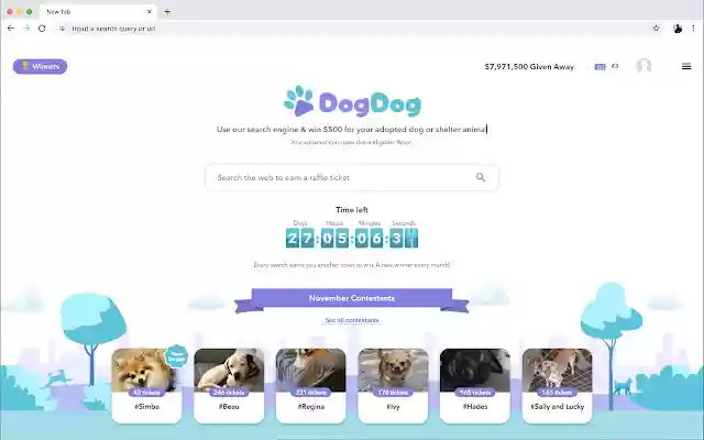 DogDog.com 从 Chrome 网上商店搜索您的狗即可赢得 250 美元，并使用 OffiDocs Chromium 在线运行