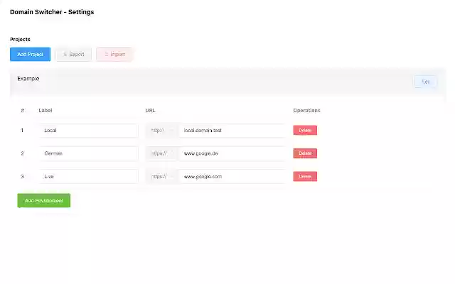 Domain switcher  from Chrome web store to be run with OffiDocs Chromium online