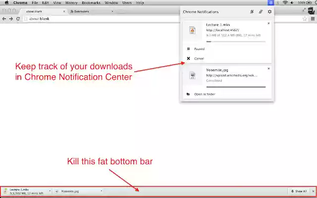 Downloads Notification  from Chrome web store to be run with OffiDocs Chromium online