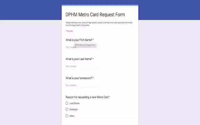 DPHM MetroCard Form  from Chrome web store to be run with OffiDocs Chromium online