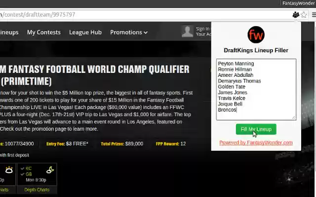 DraftKings Lineup Filler FantasyWonder.com  from Chrome web store to be run with OffiDocs Chromium online