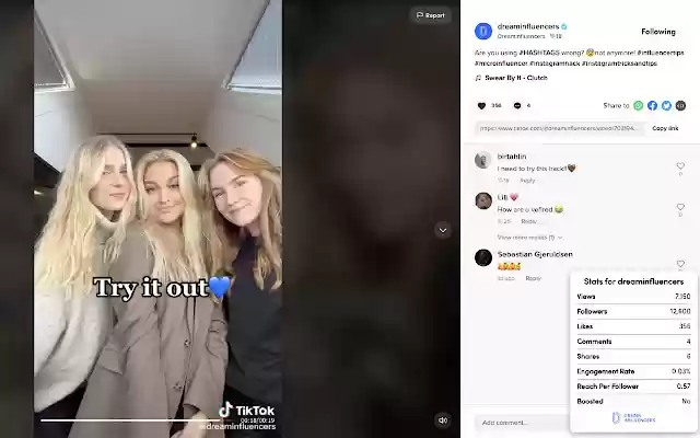 DreamInfluencers Tiktok  Instagram Stats  from Chrome web store to be run with OffiDocs Chromium online