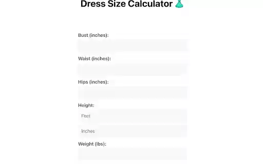 Dress Size Calculator  from Chrome web store to be run with OffiDocs Chromium online