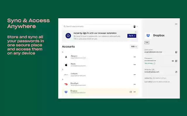 Dropbox Passwords  from Chrome web store to be run with OffiDocs Chromium online