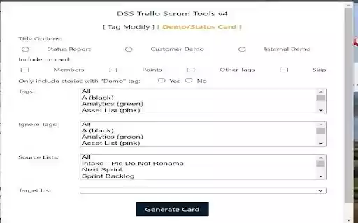 DSS Trello Scrum Tools v4  from Chrome web store to be run with OffiDocs Chromium online