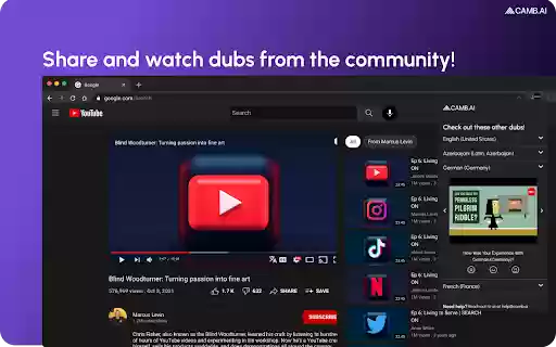 Dubsy instant video dubbing for Youtube.  from Chrome web store to be run with OffiDocs Chromium online