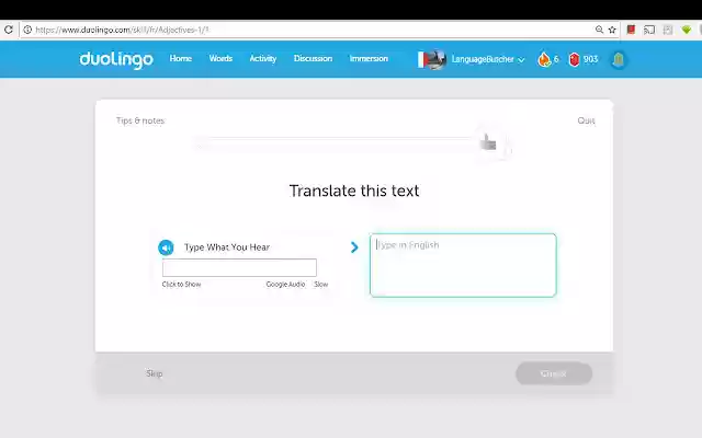 Duolingo Audio  from Chrome web store to be run with OffiDocs Chromium online