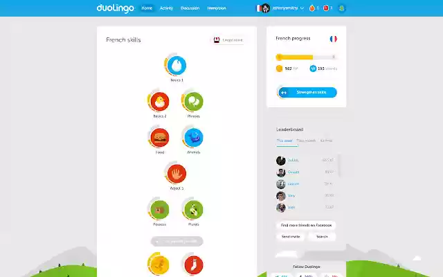 Duolingo באינטרנט מחנות האינטרנט של Chrome להפעלה עם OffiDocs Chromium באינטרנט