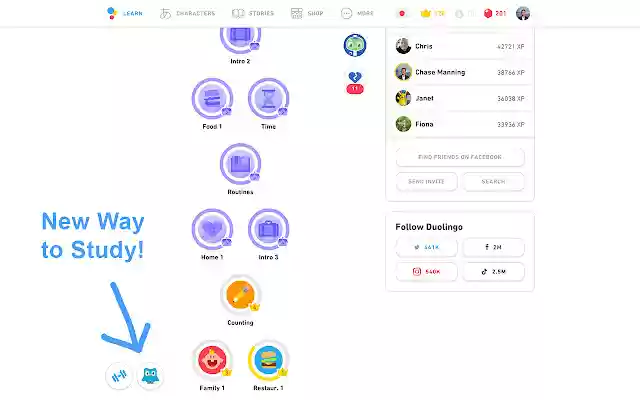 Duolingo Spaced Repetition  from Chrome web store to be run with OffiDocs Chromium online