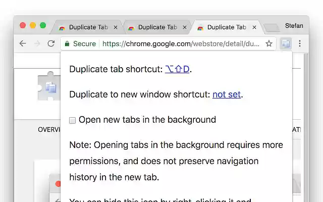 Duplicate Tab Shortcut  from Chrome web store to be run with OffiDocs Chromium online