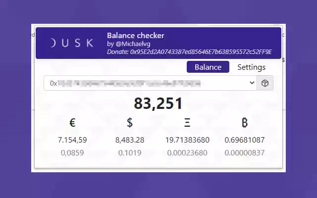 DUSK Network Balance Checker  from Chrome web store to be run with OffiDocs Chromium online