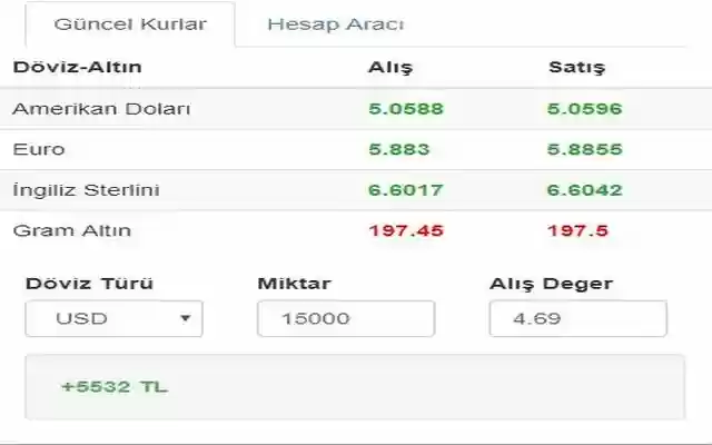 Döviz Kurları  from Chrome web store to be run with OffiDocs Chromium online
