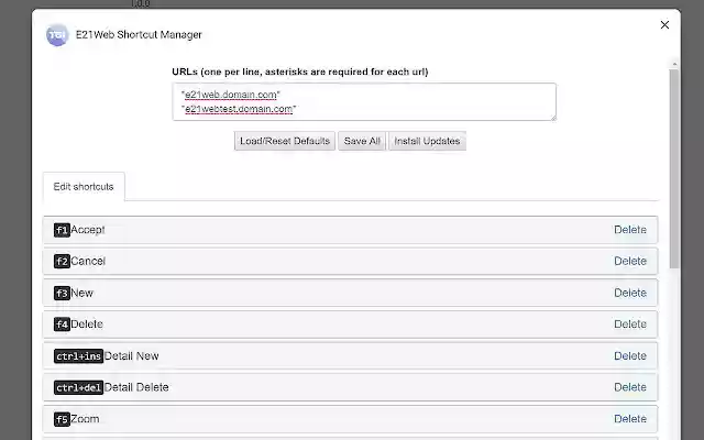 E21Web Shortcut Manager  from Chrome web store to be run with OffiDocs Chromium online