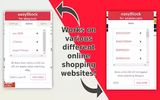 easyBlock: Hide Items, Sellers, and More!  from Chrome web store to be run with OffiDocs Chromium online