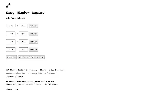 Easy Window Resize  from Chrome web store to be run with OffiDocs Chromium online