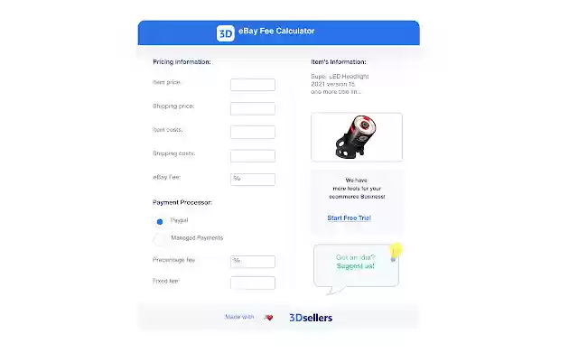 eBay Fee Calculator 2022  from Chrome web store to be run with OffiDocs Chromium online
