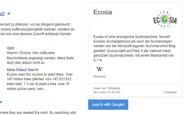 Ecosia to Google  from Chrome web store to be run with OffiDocs Chromium online