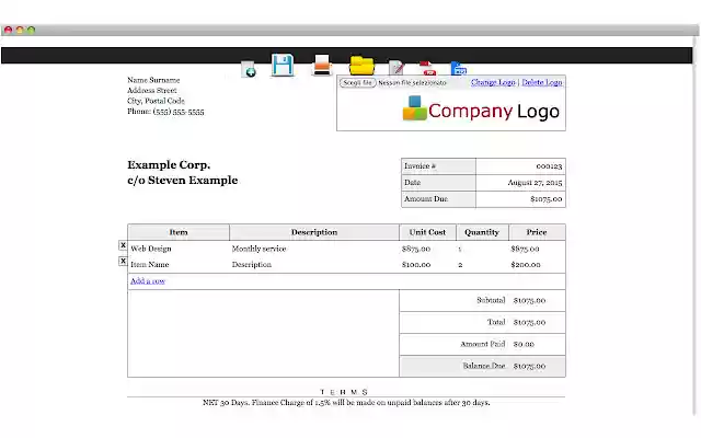 Editable Invoice  from Chrome web store to be run with OffiDocs Chromium online