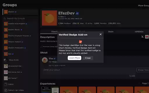 Efazs Roblox Verified Badge Add on  from Chrome web store to be run with OffiDocs Chromium online