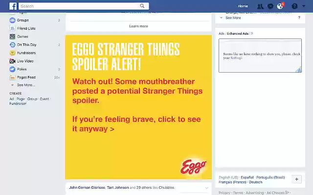 Eggo Stranger Things Spoiler Blocker  from Chrome web store to be run with OffiDocs Chromium online