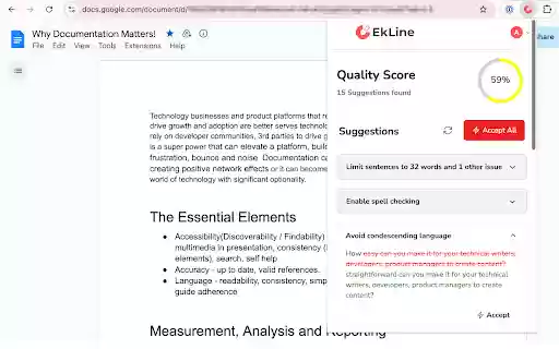 EkLine: Automate content consistency and quality  from Chrome web store to be run with OffiDocs Chromium online