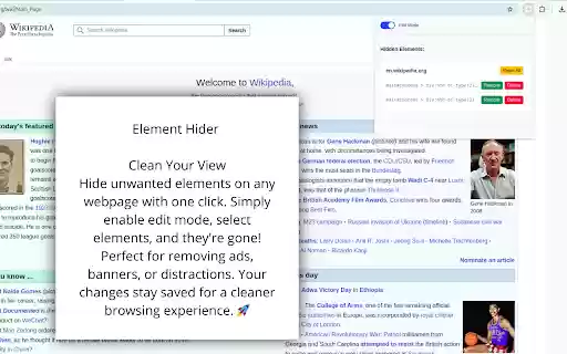 Element Hider Clean Your View  from Chrome web store to be run with OffiDocs Chromium online