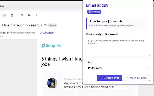 Email buddy  from Chrome web store to be run with OffiDocs Chromium online
