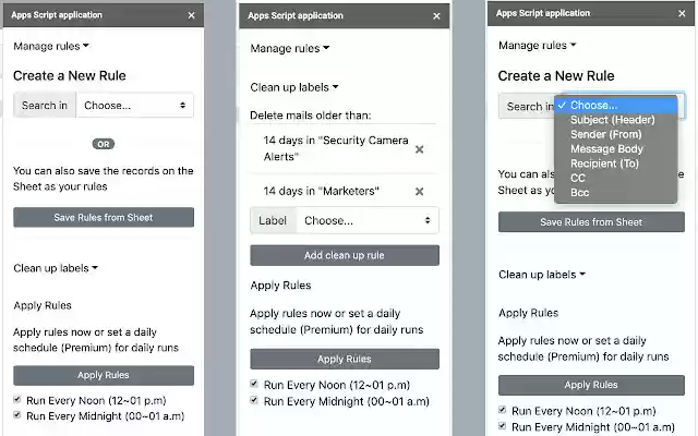 Email Rules  from Chrome web store to be run with OffiDocs Chromium online
