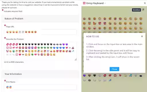Emoji Keyboard on Side Panel  from Chrome web store to be run with OffiDocs Chromium online
