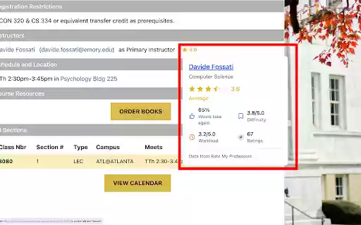 Emory Rate My Professor Ratings in Course Atlas  from Chrome web store to be run with OffiDocs Chromium online